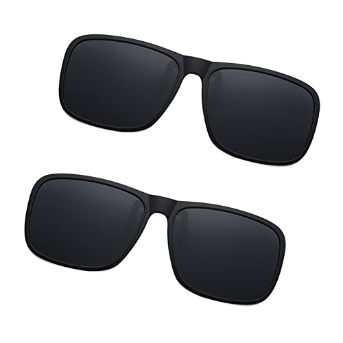 YAMEIZE Polarized Rectangle Clip On Sunglasses - Flip Up Glasses Anti-Glare UV Protection for Men Women Driving Fishing