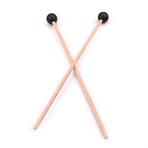 MUPOO 1-Pair 15Inch Black Plastic Head Mallet Percussion Bell Mallets Sticks with Wooden Handle Music Accessories