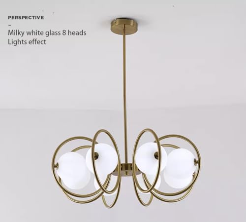 Image of WOKE Mid Century Modern 8 Light Chandelier Gold Plating Pendant Lighting Contemporary 8 Rings Glass Ball Hanging Ceiling Lamp Interior Bedroom Living Room Kitchen Decor Lighting Fixture