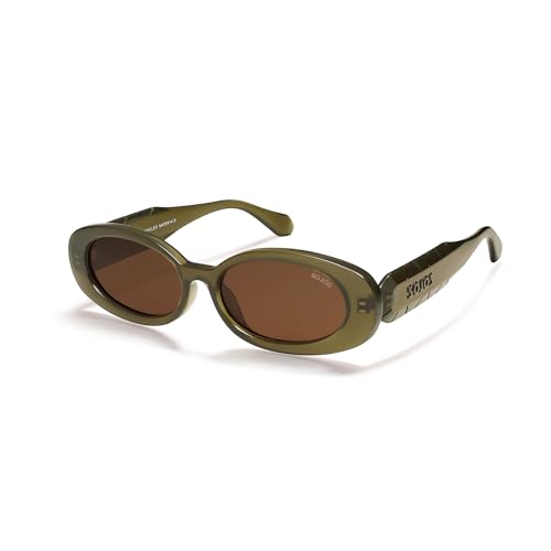 SOJOS Ocean Collection Retro Oval Polarized Sunglasses for Women Men Vintage Recycled Plastic Frame Eco-Friendly, Sunlight Olive Green/Brown 54 Millimeters