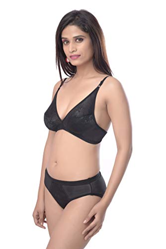 Image of Fashion Comfortz - Fashion Lingerie Set Cotton Bra Panties Set for Women|Bra Panty Set |Bra Panty Set for Women with Sexy|Undergarments|Lingerie Set for Women for Sexy Honeymoon| Black