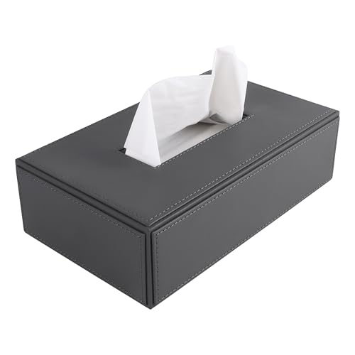 Image of V-CUBE DESIGNS Premium Vegan Leather Tissue Box Holder | Paper Napkin Holder | Sturdy Tissue Case /Cover /Dispenser /Organizer for Home /Bathroom /Office /Table /Desk /Car | Grey
