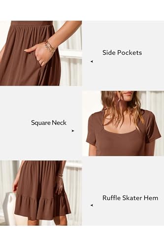 Image of Newshows Women's 2026 Summer Casual Square Neck Ruffle A Line Beach Vacation Sundress Work Business Dress with Pockets