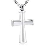 Black Cross Cremation Necklace Hold Loved One's Ashes Memorial Urn Jewelry for Women Men Keepsake Necklace Pendant(Silver Tone)
