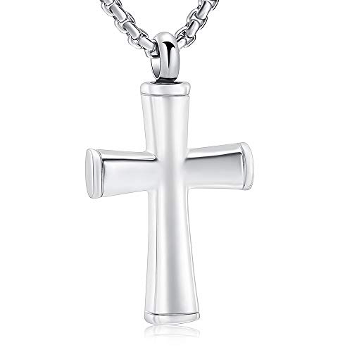 Oinsi Cross Cremation Necklace for Ashes Stainless Steel Crucifix Memorial Urn Jewelry for Women Men Keepsake Pendant(Silver Tone)