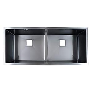 CROCODILE 304 GRADE DOUBLE BOWL HANDMADE KITCHEN SINK, SATIN FINISH (45"x 20" BLACK), Stainless Steel