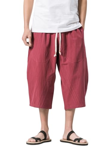 [ヴィンモリ] メンズ サルエルパンツ ミディアムパンツ 半パンツ 袴パンツ 7分丈 クロップドパンツ ズボン ショートパンツ ゆったり ワイドパンツ 夏 無地 調整紐 大きいサイズの商品画像（Amazon）