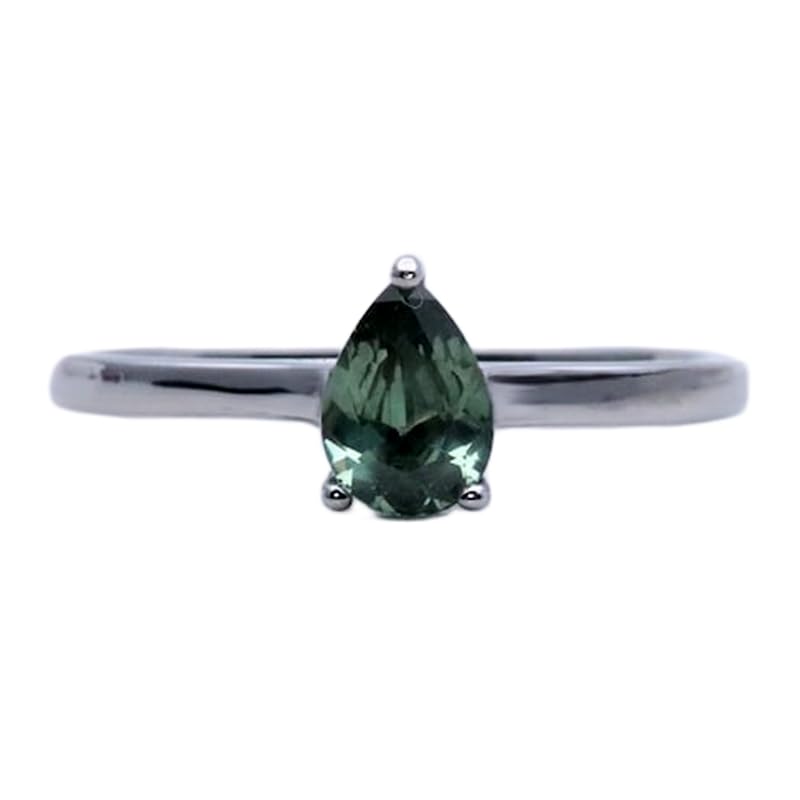 Bague solitaire en argent saphir vert naturel véritable bijoux femme diamant