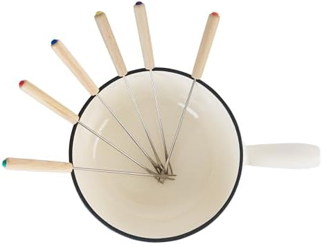 Bild 5 - BBQ-Toro Gusseisen Fondue Set für 6 Personen | 2 Liter | Fondueset 9 teilig mit Brenner und Gabeln | Fondue-Set, Käsefondue Set, Fleischfondue Set, Schokofondue Set (Creme emailliert)