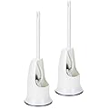Ryhiac 2 Pack Curved Toilet Bowl Brush with Holder for Bathroom, Compact Toilet Brush Durable Under The Rim Household Deep Cleaning Brushes (2 Pcs White Toilet Brush with Holder)