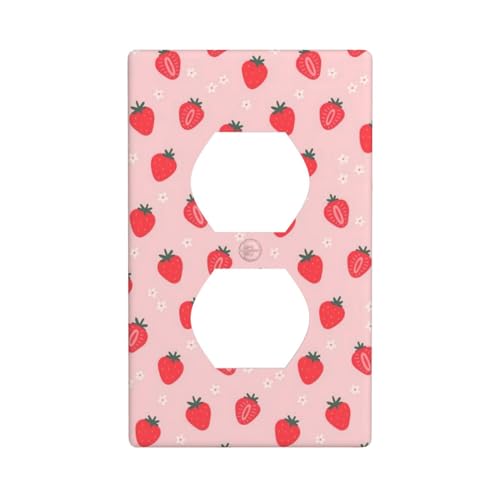 Image of Strawberry Pink Light Switch Cover Plates Decorative Duplex Electrical Outlet Switch Plate Covers Cute Plastic Farmhouse Electrical Wall Plates For Home Decor