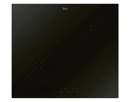 Hoover HI642BCB - Placa de inducción de 60 cm, 4 zonas, función de impulso, 9 niveles de potencia, control de temporizador, control táctil frontal, gestión de energía, vidrio negro, 6 x 59 x 52 cm