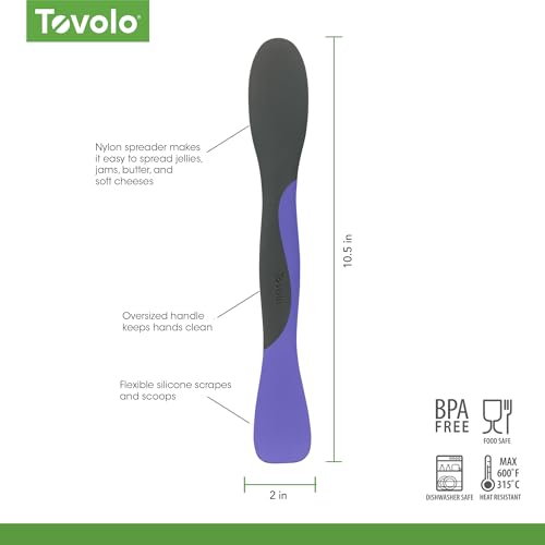 Image of Tovolo Scoop and Spread Large Dual End Peri Purple and Charcoal Gray Silicone Sandwich Spreader Tool with Nylon Handle, BPA Free Dishwasher Safe Silicone and Nylon Tool for Spreading and Scooping