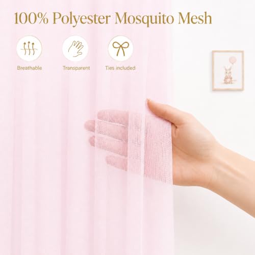 Dosel para cama infantil rosa pálido YellowNest de 160x400 cm transpirable 5
