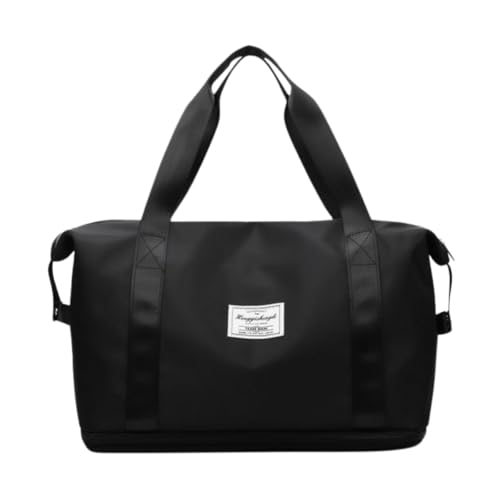 Bolsa de viagem dobrável de grande capacidade, portátil, dobrável, leve, impermeável, tecido Oxford, bolsa esportiva de separação seca e molhada para mulheres (PRETO)