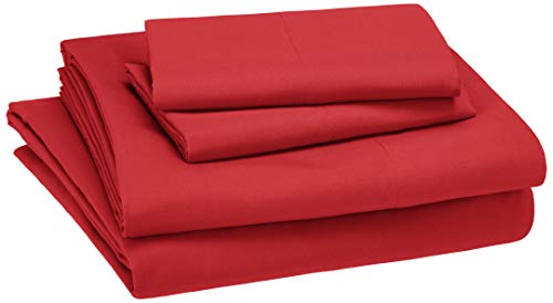 AmazonBasics Kid's Sheet Set - Soft, Easy-Wash Lightweight Microfiber - Full, Red