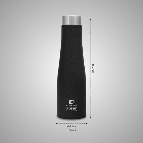 Image of Clay Craft Vacbott Petra Single Walled Non Insulated Water Bottle, 1000 ml - 1 Piece (Black) Steel Water Bottles for School, Office, Home, Gym, Water Bottle for Men Leakproof, Rust Free Steel Bottle