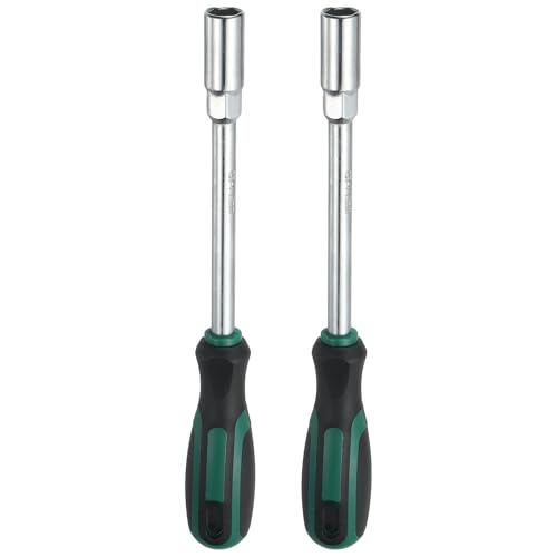 Image of sourcing map 2 Pcs Metric Nut Driver 13mm CR-V Non-Magnetic Tip Hollow Shafts Hex Socket Screwdriver with Anti-Slip Handle for Automobile Repair Bit Driver, Green/Black