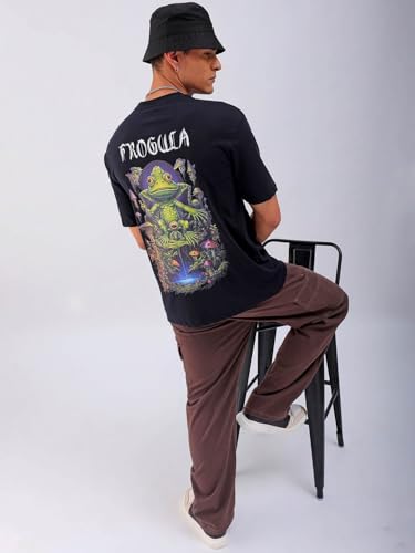 Image of THE INDIAN GARAGE CO Men's Cotton Boxy Oversized Graphic Back Printed Round Neck Tshirt