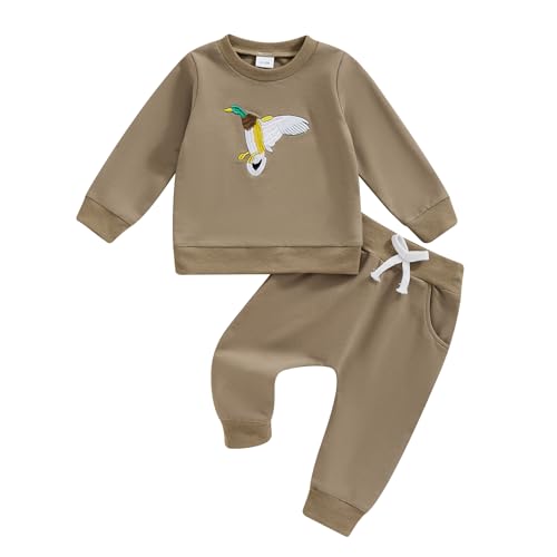 Gaono Duck Hunting Baby Clothes Long Sleeve Mallard Duck Sweatshirt and Jogger Pants Set Toddler Boy Fall Winter Clothes (Khaki, 12-18 Months)