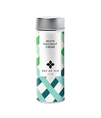 Art of Tea White Coconut Crème Tea 1.5oz Loose Leaf Tea Tin, Premium White Tea Blend with Coconut &amp; Floral Botanicals, Smooth Tropical Dessert Tea, Hot or Iced Gourmet Tea