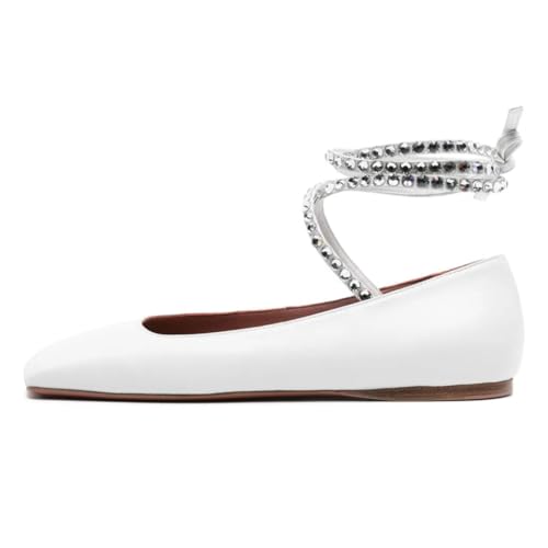 miss left Women Chic Rhinestone Strappy Closed Round Toe Ballet Flats Ankle Strap Comfortable Party Date Casual Shoes Size 4-16 US2