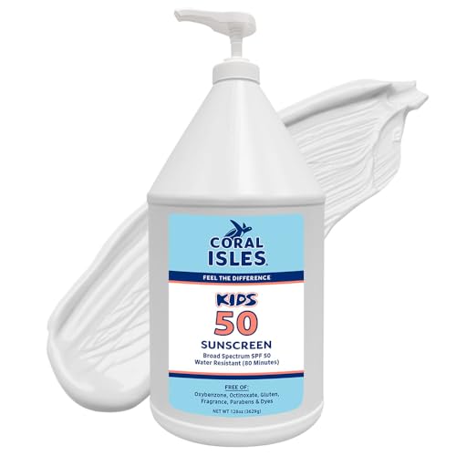 Coral Isles by Rocky Mountain Sunscreen | SPF 50 KIDS Lotion | Broad Spectrum UVA/UVB Protection | Hawaii Reef-Safe Act Compliant | Oxybenzone & Octinoxate Free | Water Resistant 80 Min. | 128 Fl Oz