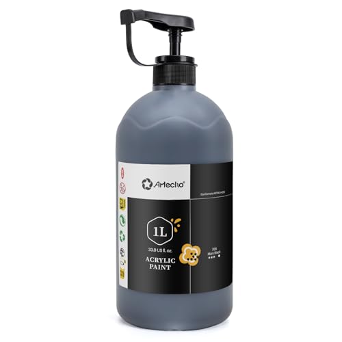 Artecho Mars Black Acrylic Paint - Large Bottle 1000ml / 33.8oz Craft Paint for Canvas Rocks Wood Fabric Ceramic Non-Toxic