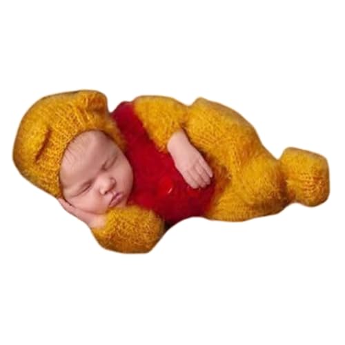 Image of Vedory Newborn Photography Props Boys Mohair Bee Sleeved Stretch Hat Romper Baby Photo Props Outfits Hat Footed Bodysuit