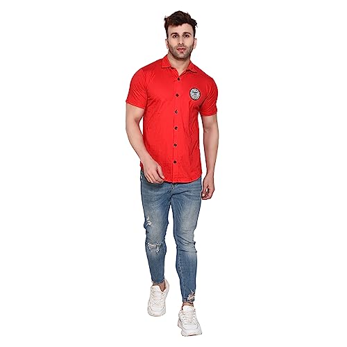 Image of Geum Men's Casual Shirt with Graphic Print | Short Sleeve Button-Down Shirt for Casual & Streetwear Look | Cotton Blend Slim Fit Shirt