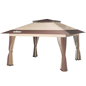 Wiltec opvouwbaar paviljoen partytent met muggennet tuinpaviljoen beige 4 x 4 m