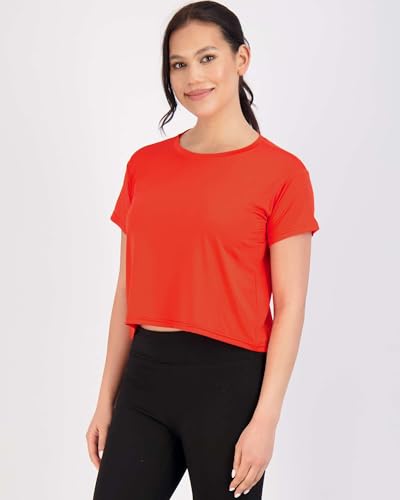 Image of Real Essentials 5 Pack: Women's Dry Fit Crop Top - Short Sleeve Crew Neck Stretch Athletic Tee (Available in Plus Size)