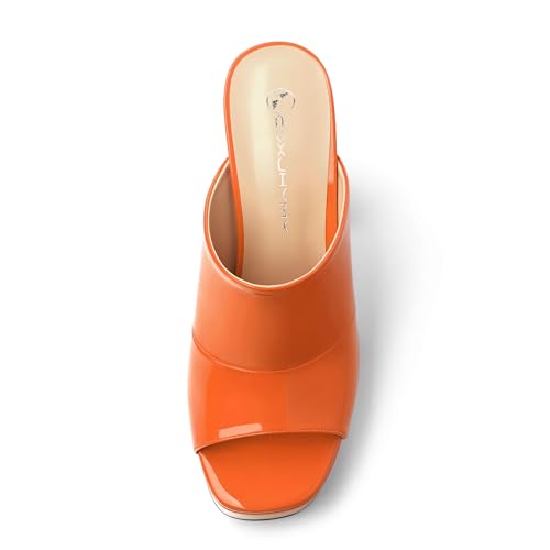 Image of Women Square Open Toe Platform Chunky Heel Slide Sandals | Slip On High Heel Dress Sandals, Elegant Formal Footwear For Wedding Club Evening Party Events