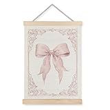 BearCake Vintage Pink Coquette Bow Floral Girly Canvas Wall Room Decor Art Poster, Wall Decor for Home Girls Room Dorm Apartment, 12x16 Inch