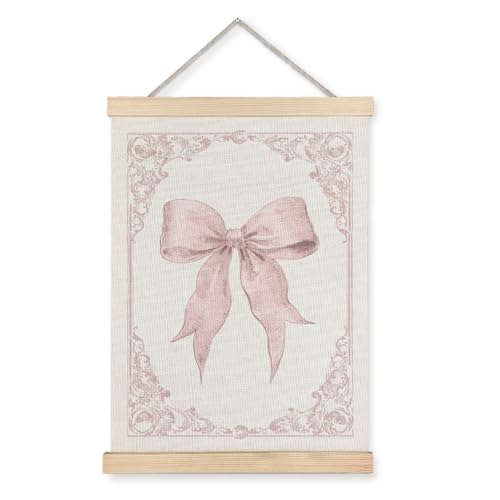 BearCake Vintage Pink Coquette Bow Floral Girly Canvas Wall Room Decor Art Poster, Wall Decor for Home Girls Room Dorm Apartment, 12x16 Inch