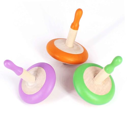 Shumee Handmade Wooden Spinning Tops(Lattu/Buguri/Bongaram)|Wood Spin Tops for Kids|Sensory Toys|Birthday Gift|Novelty Spinning Tops|Kids Colorful Wooden Gyroscopes|Gifts for Kids- Pastel Colors