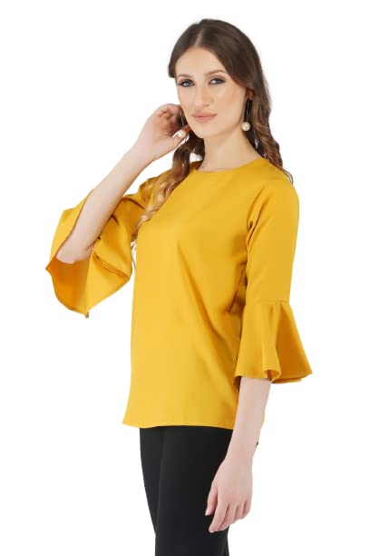 Poly Crepe Regular Fit Plain Women Top with ¾ Flared Sleeves Fancy Top/Stylish Top/Casual Wear/Western were Top for Women/Girls/Ladies