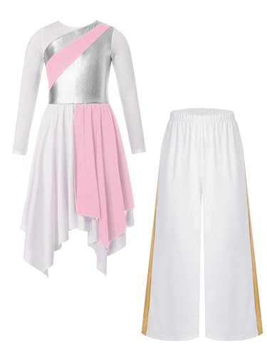Robe de danse de louange à manches longues et contrastes métalliques scintillants
