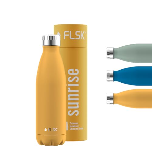 FLSK Trinkflasche – Premium Edelstahl Thermosflasche – 100 % auslaufsicher & kohlensäuregeeignet – hält 24 h kalt & 18 h heiß – BPA-frei (sunrise, 500 ml)