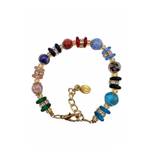 Golden Venezia® Murano Glass Bracelet – Handmade in Venice Italy – Authentic Venetian Jewelry – Multicolor Murano Beads – Adjustable Luxury Chain – Elegant Gift for Women