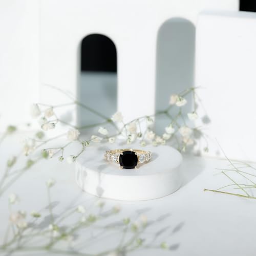 Lab Grown Black Diamond 8mm Cushion Cut Engagement Ring with Moissanite, Aaaa Quality, Black Diamond Solitaire Ring4