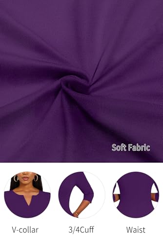 Image of Nmoder Midi Dresses for Women A-Line Fit and Flare Dress 3 /4 Sleeve V Neck Cocktail Wedding Guest Work Dress with Pockets