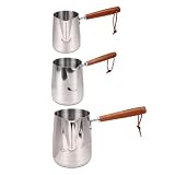 Sonew Milchaufschäumkrug, Milchaufschäumbecher aus Edelstahl 304 mit Holzgriff, Induktionsherd-kompatibler Auslauf für Kaffee, Latte Art, Erhitzen von Milch, Schmelzen von Schokolade, Mehrzweck-Ki