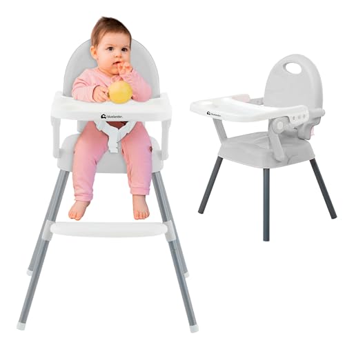 Bluelander Silla para Bebe, Silla Desmontable Patas Ajustable de Altura, Cinturón De Seguridad, Periquera Para Bebe con Charola Desmontable, Silla Alta...