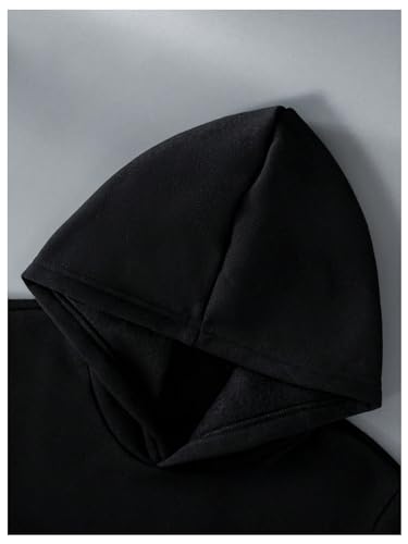 Image of RoseSeek Boy's Long Sleeve Letter Graphic Hoodie Drop Shoulder Hooded Neck Sweatshirts Pullovers Tops Black 11Y