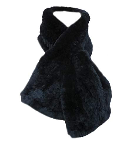 Femme Couleur Pure Forrure Veritable de Lapin Rex Echarpe Volant (Noir)