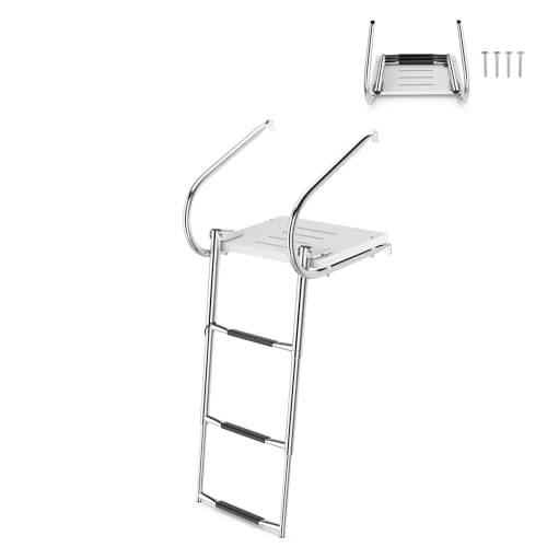 SOARS Echelle Bateau, Escalier Piscine Télescopique & Pliable avec 3 Marches & 1 Plateau Antidérapants, Matériau en INOX, Charge Maximale 225 KG, pour Piscine, Bateau, Yacht, Ponton