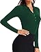HERLOLLYCHIPS Womens Long Sleeve Collared Polo Tops V Neck Button Down Fitted Shirts (Deep Green, X-Small)