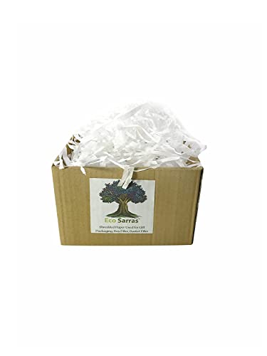Image of Eco Sarras thin shredded paper crinkle paper grass strips gift tray decoration, gift hamper decorations, gift box fillers, wedding birthday & valentines day gift (1000 Grams / 1 KG, White)