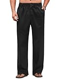 COOFANDY Men's Casual Linen Cotton Pants Elastic Waist Summer Beach Trousers Lightweight Yoga Vacation Pants Black